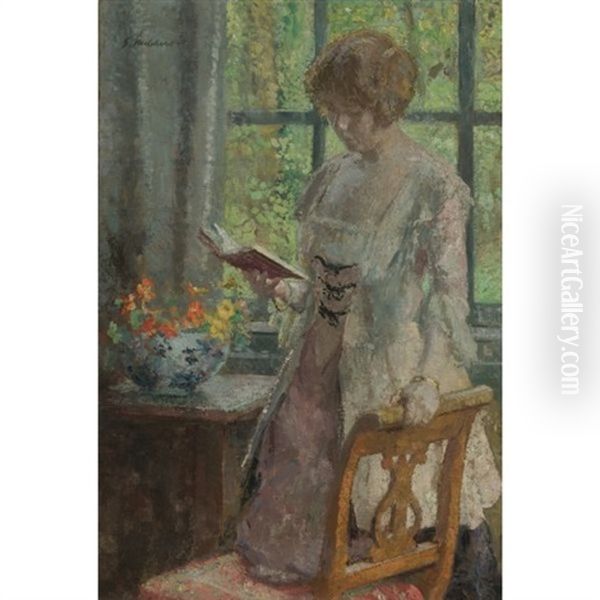 Young Woman Reading Oil Painting by Gari Melchers