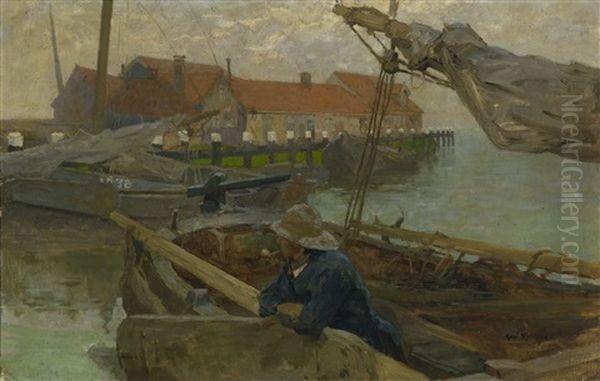 Fischerboote Im Hafen Oil Painting by Gari Melchers