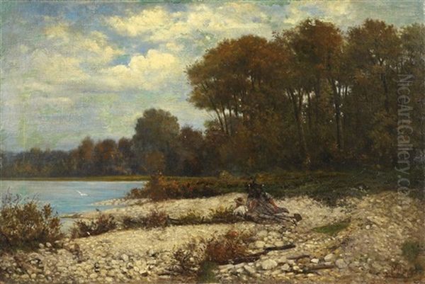 Bewaldete Seelandschaft Mit Drei Mannern Oil Painting by Gari Melchers