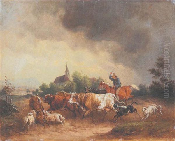 Reiter Mit Einer Viehherde Oil Painting by Joseph Wilhelm Melchior