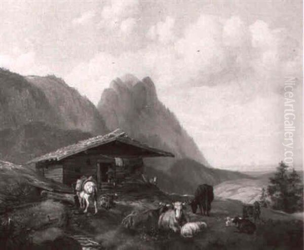 Almhutte Im Gebirge Oil Painting by Joseph Wilhelm Melchior