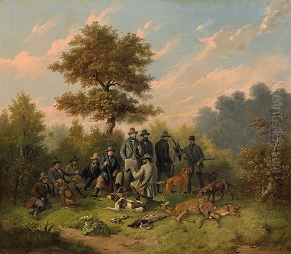 Royal Bavarian Society With Graf Arco-zinneberg And Graf Moltke Oil Painting by Wilhelm Melchior