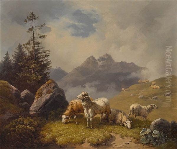 Schafe In Gebirgslandschaft Oil Painting by Wilhelm Melchior