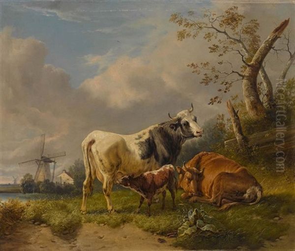 Kuhe In Niederlandischer Landschaft Oil Painting by Wilhelm Melchior