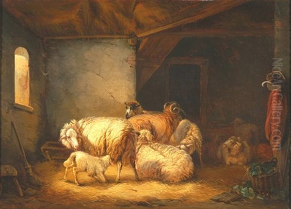 Blick In Einen Stall Mit Schafen Oil Painting by Wilhelm Melchior