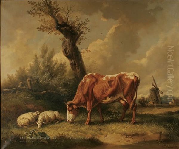 Pastoral Scene With Sheep And Cows Oil Painting by Wilhelm Melchior