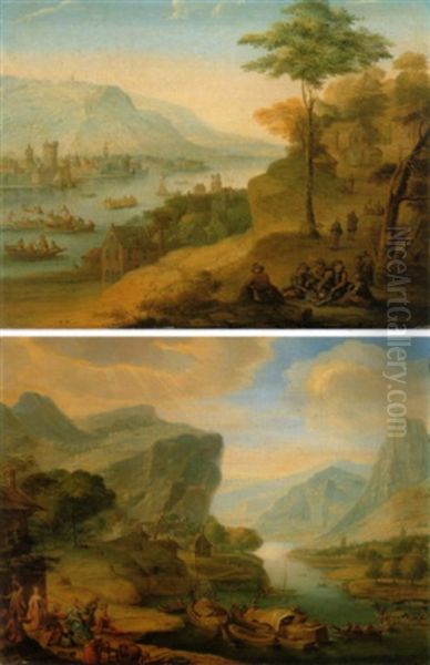 Views On The Rhine                                          (a Pair) Oil Painting by Gerard Melder