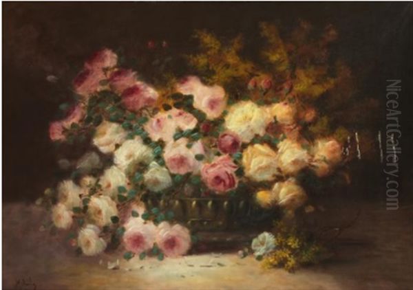 Panier De Roses Oil Painting by Luis Melendez