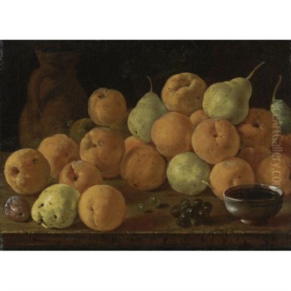 Still Life With Peaches, Pears And Grapes Oil Painting by Luis Melendez