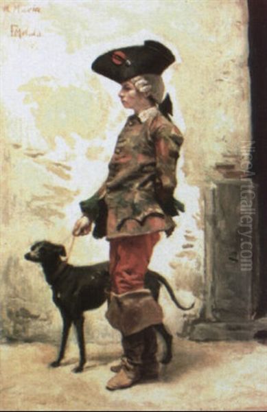 Joven Caballero Con Perro Lebrero Oil Painting by Enrique (Don) Melida y Alinari