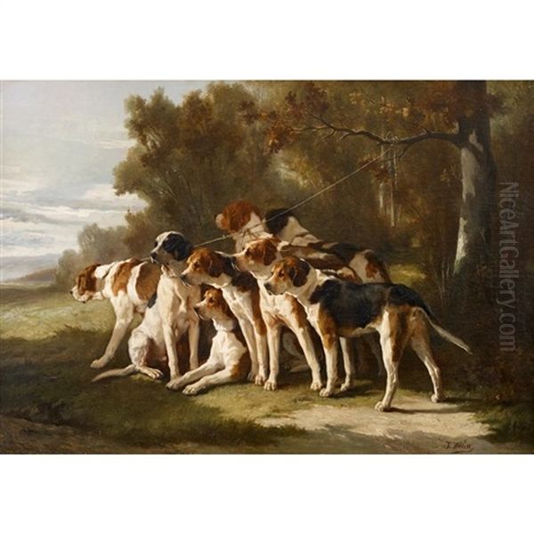 Meute De Chiens Oil Painting by Joseph Urbain Melin