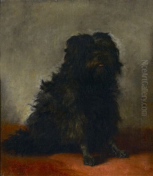 A Black Spaniel Oil Painting by Joseph Urbain Melin