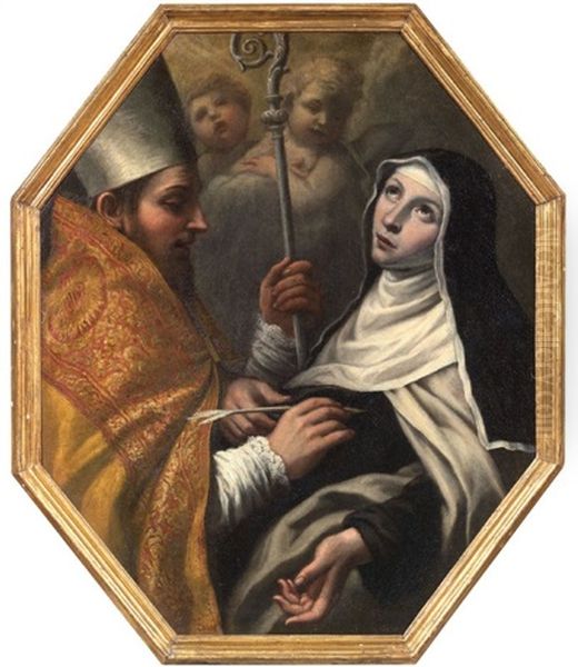 Santa Maria Maddalena Dei Pazzi E Un Santo Vescovo Oil Painting by Agostino Melissi