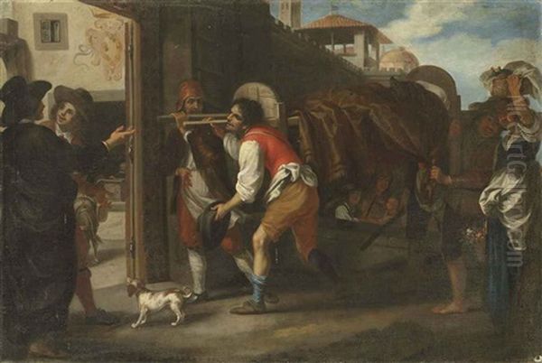 An Episode From The Stories Of The Pievano Arlotto: The Pievano Arlotto Smuggling A Wild Boar Into The City Of Florence Oil Painting by Agostino Melissi