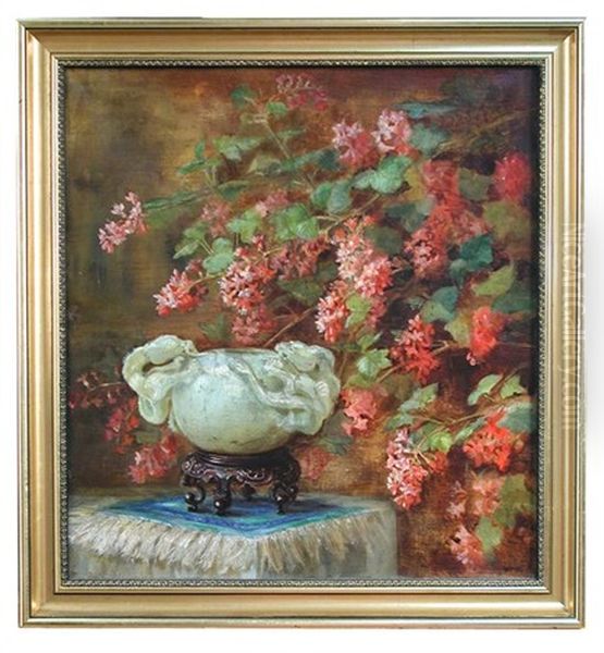 A Still Life Of Flowering Currant And A Chinese Jade Dragon-handled Vase Oil Painting by Victoria (Princess of Coburg) Melita