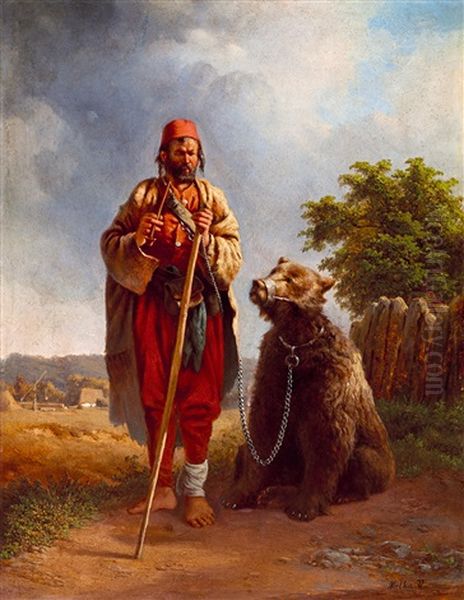 The Bear Trainer Oil Painting by Vinzenz Melka