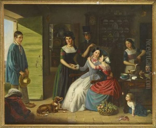 La Visite Du Paysan Oil Painting by Henri Van Melle