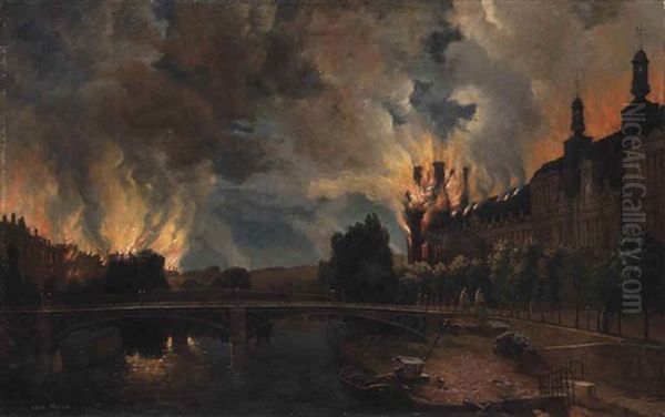 L'incendie Des Tuilleries Oil Painting by Leon-Auguste Melle