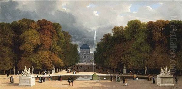 Promenading At The Tuilleries, Paris Oil Painting by Leon-Auguste Melle