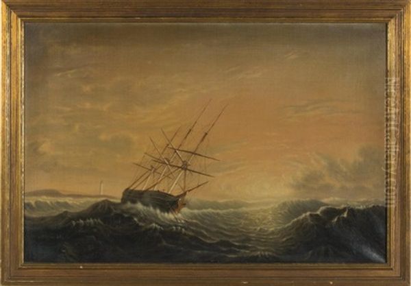 Ship At Anchor On A Lee Shore Oil Painting by Mary Blood Mellen