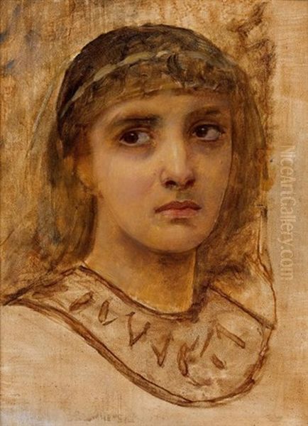 Portrait De Jeune Femme, Etude Pour Un Sujet Antique Oil Painting by Xavier Mellery