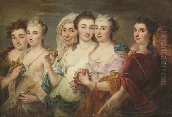 An Allegorical Scene With The Four Seasons And Other Figures Oil Painting by Joseph Melling