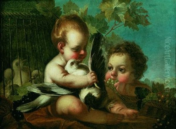 Deux Putti Jouant Avec Des Colombes Oil Painting by Joseph Melling