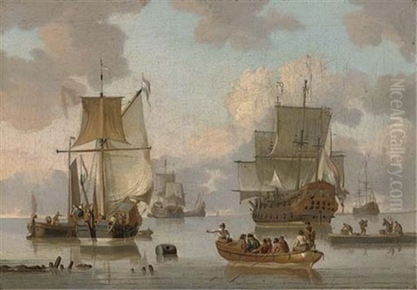 A Calm Day Off The Dutch Coast Oil Painting by Thomas Mellish