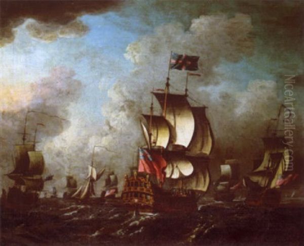 A Squadron Off The Red At Sea Oil Painting by Thomas Mellish