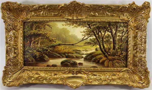 Oil On Board Painting Of A River Landscape Oil Painting by William Mellor