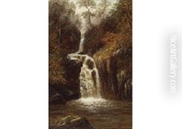 Waterfall Of Rydell Park Oil Painting by William Mellor