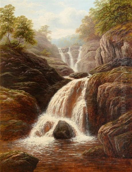 Swallow Falls On The Machno Oil Painting by William Mellor