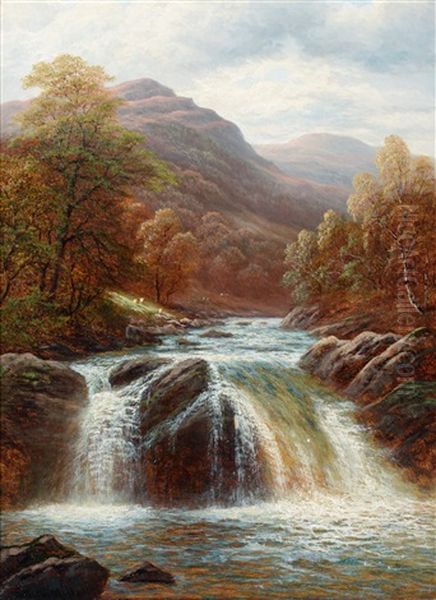 Falls On The Llugwy, North Wales Oil Painting by William Mellor