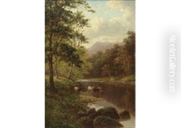 Stream With Cow Oil Painting by William Mellor