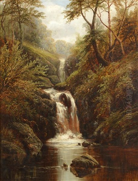 Waterfall Scene Oil Painting by William Mellor