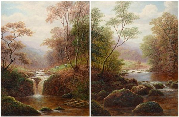 On The Esk, Glaisdale And View Near Rydal, Westmoreland (2 Works) Oil Painting by William Mellor