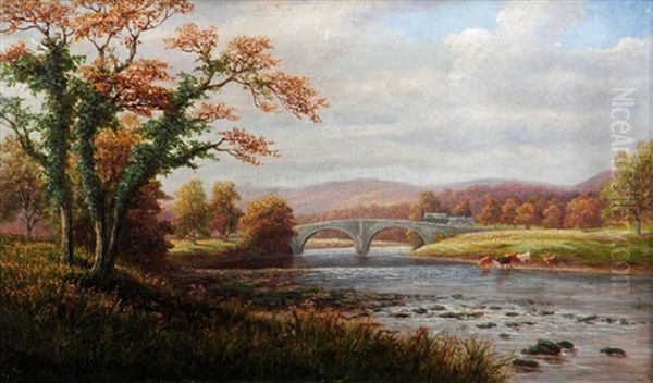 Bolton Bridge From The Wharfe Bolton Abbey Yorkshire Oil Painting by William Mellor