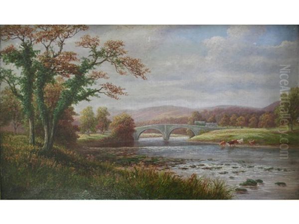 Bolton Bridge From The Wharfe, Bolton Abbey, Yorkshire Oil Painting by William Mellor