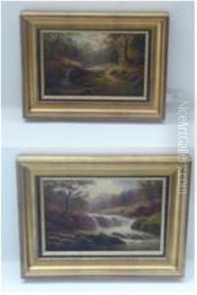 On The Llugwy, North Wales; Woodland Brook Barden, Wharfedale (2 Works) Oil Painting by William Mellor