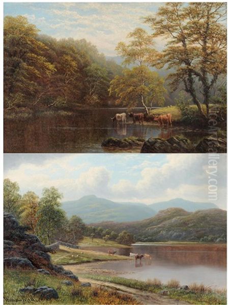 Rydal Lake, Westmorland And On The Wharfe, Bolton Woods, Yorkshire (pair) Oil Painting by William Mellor