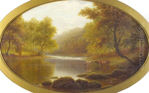 Bolton Woods, Cattle By The River Wharfe Oil Painting by William Mellor