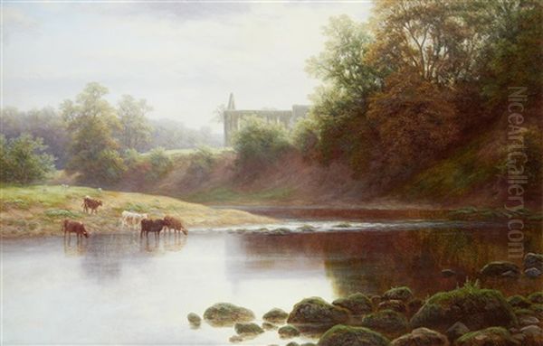 Bolton Abbey From The Wharfe, Yorkshire Oil Painting by William Mellor