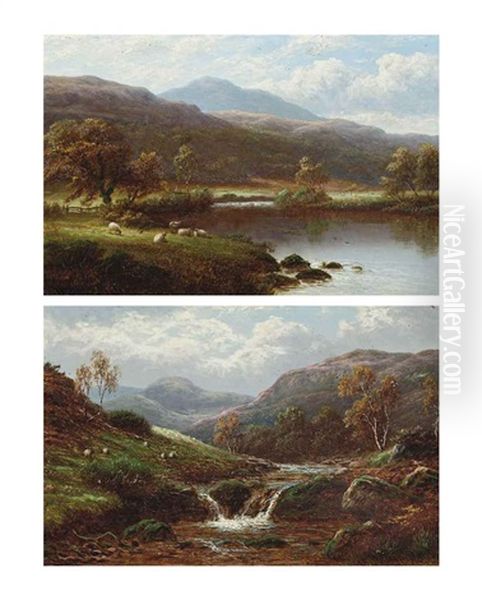 On The Lledr, North Wales And View In Borrowdale, Cumberland (pair) Oil Painting by William Mellor