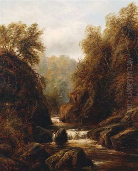 Autumn Landscape With Forest, Valley And Running Stream by William Mellor