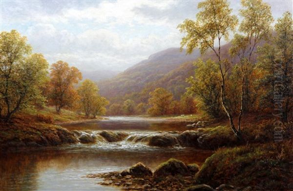 On The Wharfe At Beamsley; River Ure At Wensleydale (pair) Oil Painting by William Mellor