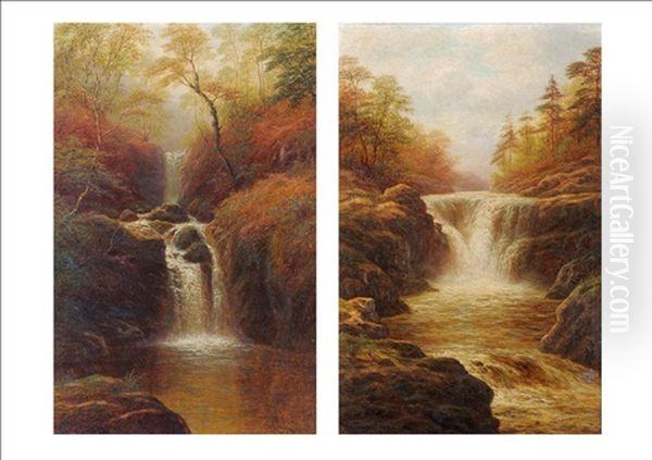 Upper Falls Rydal Ghyll, Rydal, Westmorland (+ Skelwith Force, Nr Ambleside, Westmorland; Pair) Oil Painting by William Mellor