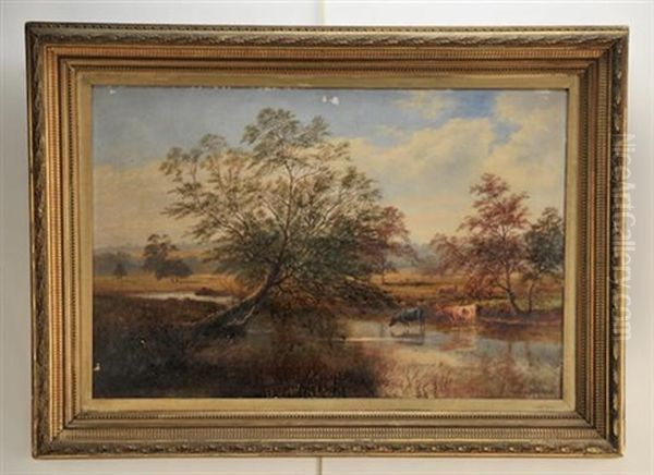 Yorkshire Landscape With Cattle In Stream Oil Painting by William Mellor