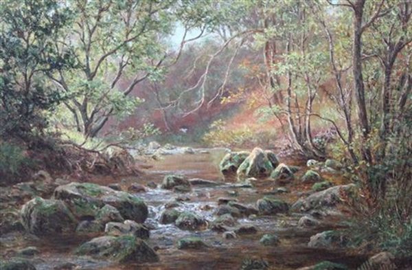 Woodland Stream Oil Painting by William Mellor