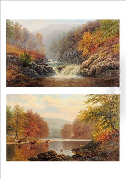 On The Wharfe, Bolton Woods, Yorkshire (+ View On The Llugwy, North Wales; Pair) Oil Painting by William Mellor