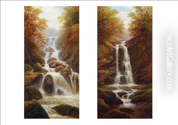 Fall Posforth Ghyll, Bolton Woods (+ Lodore Falls, Borrowdale, Cumberland; Pair) Oil Painting by William Mellor